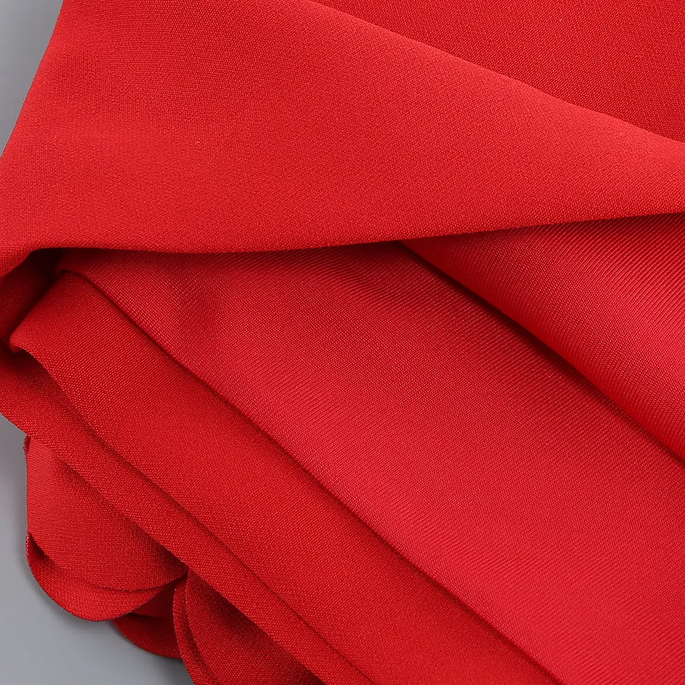 3D FLOWER  EMBELLISHED SKIRT IN RED