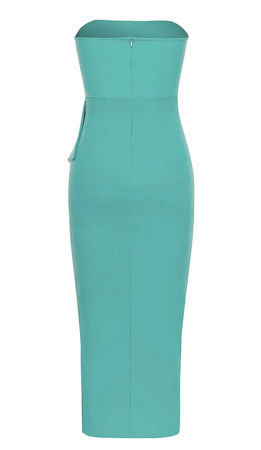 BANDEAU RUFFLES MIDI DRESS IN GREEN