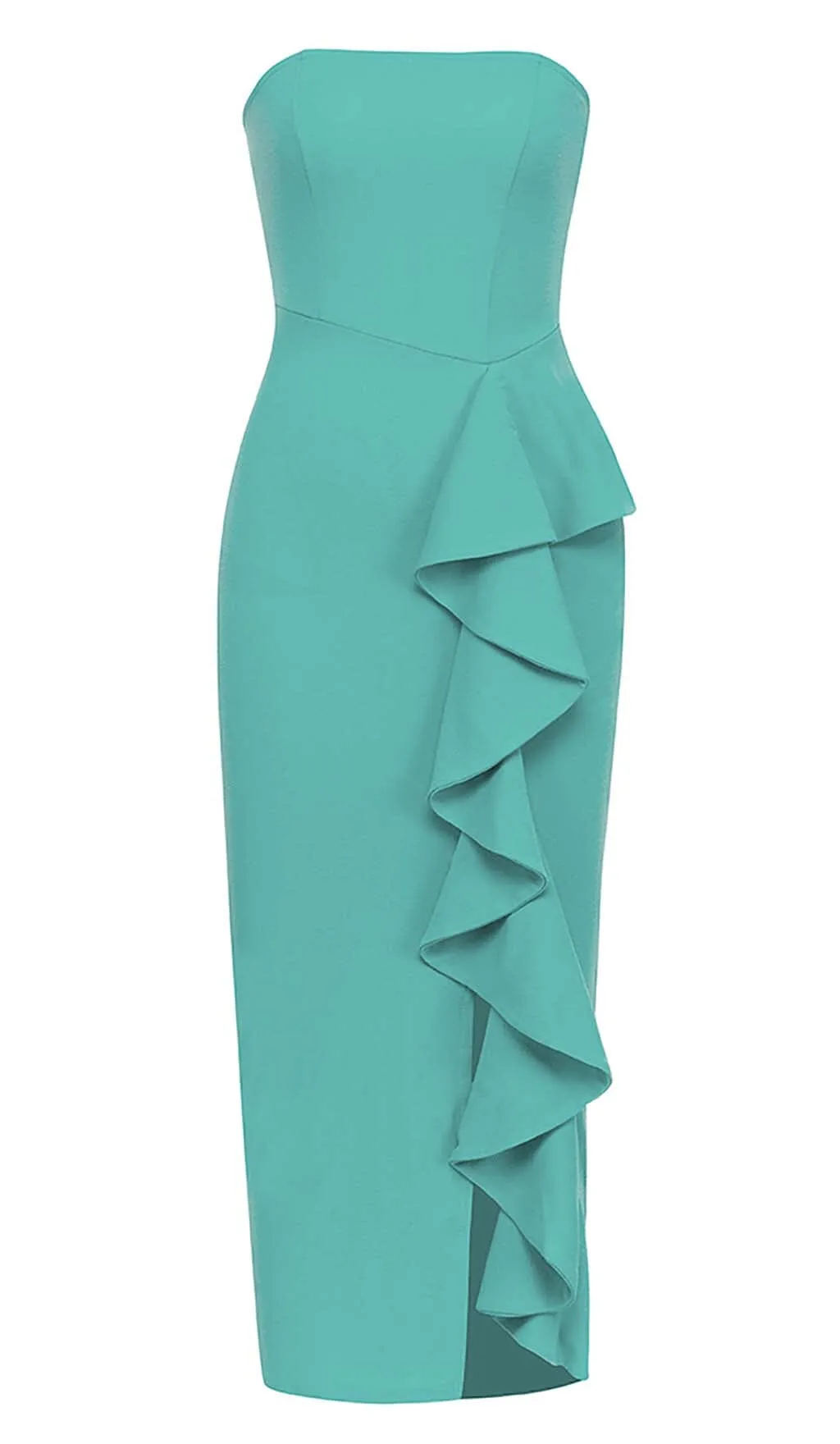 BANDEAU RUFFLES MIDI DRESS IN GREEN