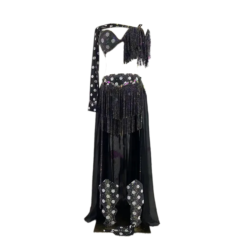 Belly Dance Costume Women Custom Bra sleeves long Skirt 3pcs Oriental Dance Clothing for Girl's Bellydance Performance Outfit