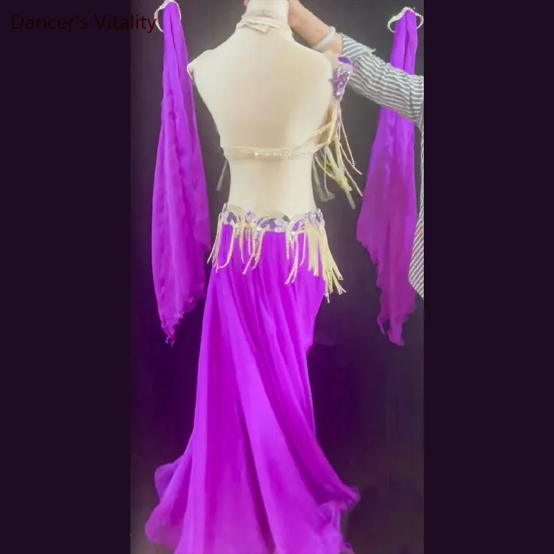 Belly Dance Performance Costumes Set Stones Bra belt skirt arms necklace 5pcs Oriental Dance Clothing Belly Dancing Outfit Wear