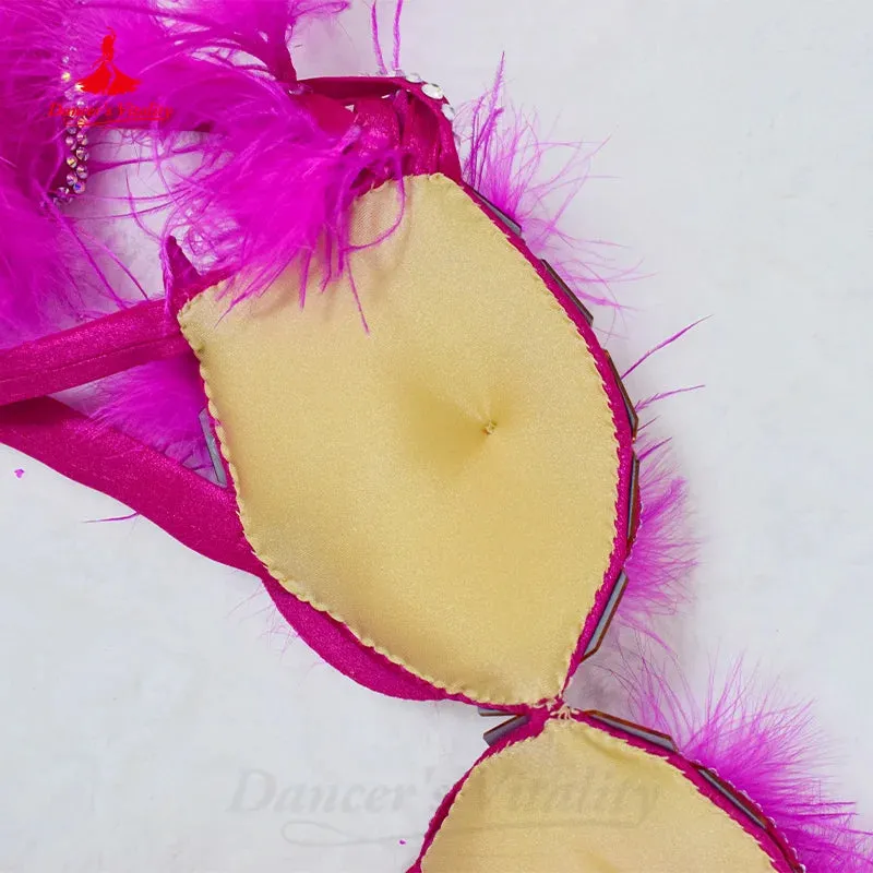 Bellydance Set Customized Feather AB Stones Bra senior Satin Tassel Long Skirt  Adult Children Oriental Dance Performance Suit