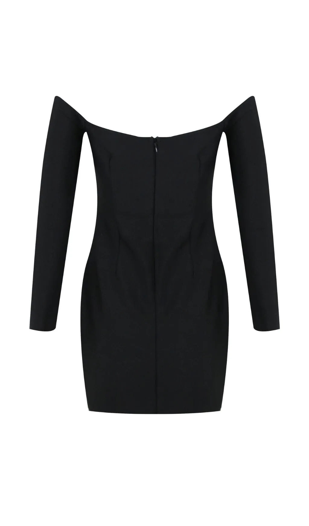 BLACK OFF SHOULDER CRYSTAL CUP MINI DRESS