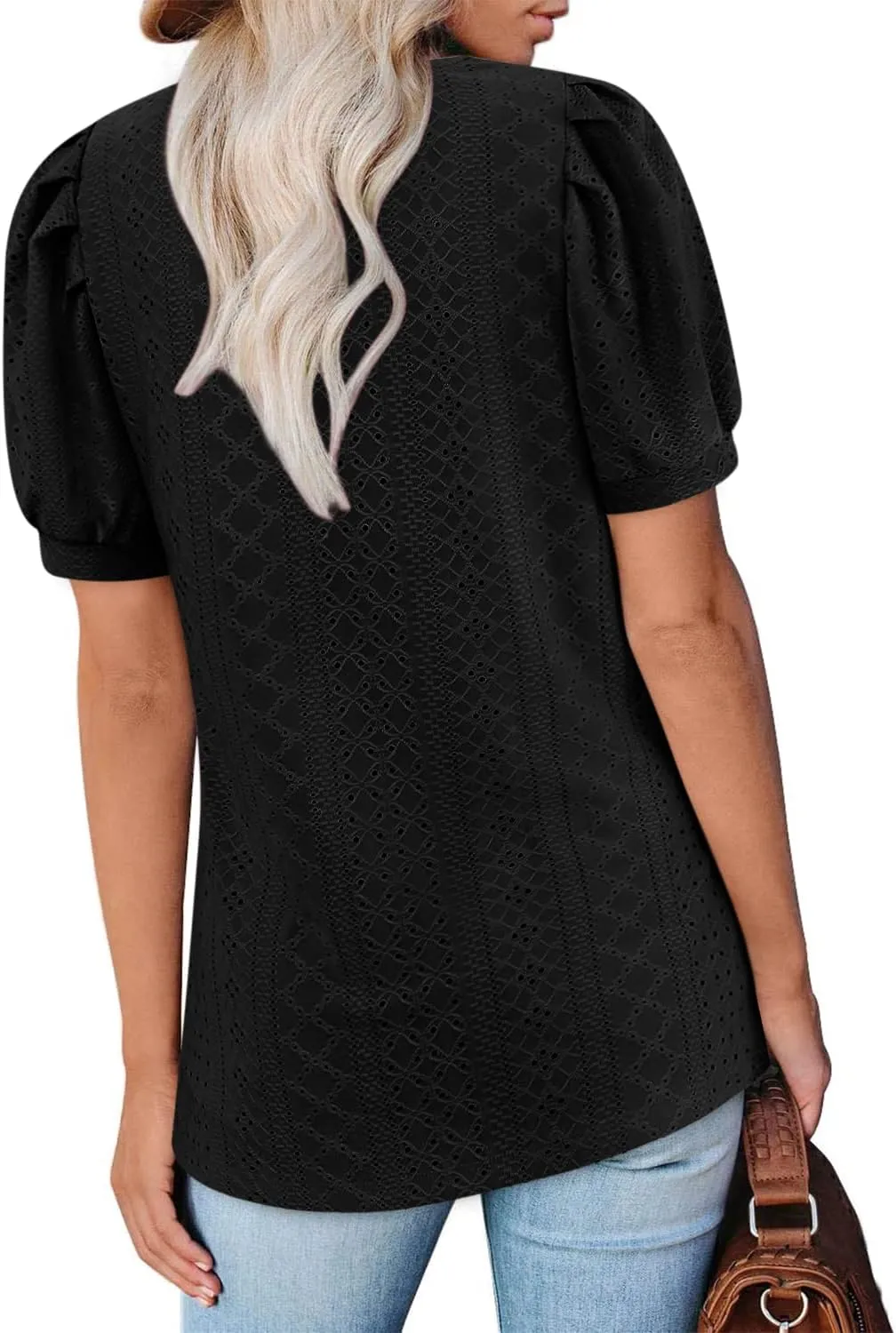 BZB Womens Summer Tops 2025 Square Neck Short Sleeve Tunic Tops Eyelet T-Shirts S-2XL