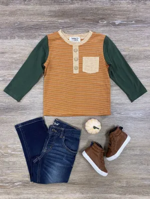 Colors of Fall Boys Long Sleeve Henley Top