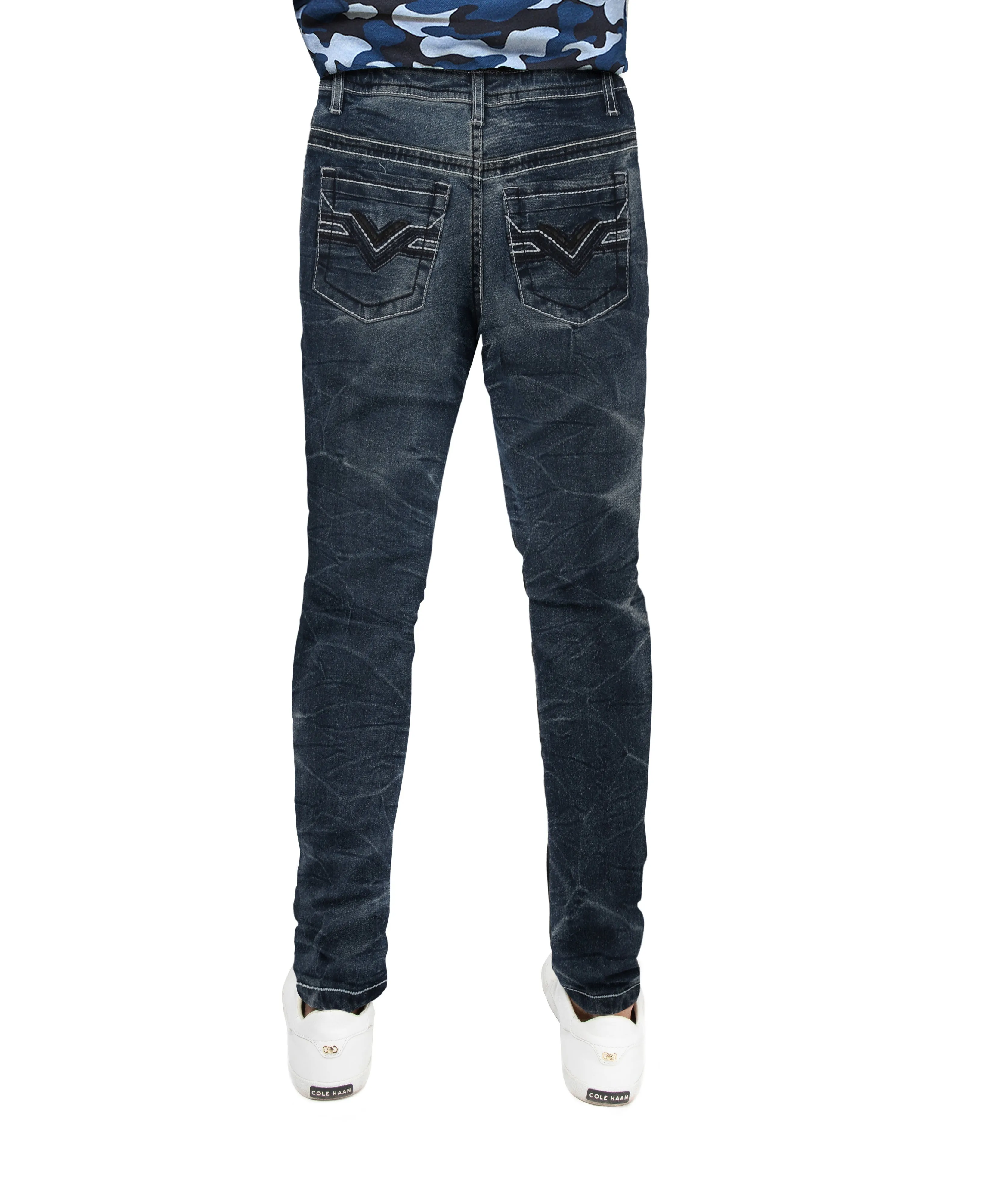 CULTURA Kid's Slim Fit Washed Saddle V Stitch Denim Pants