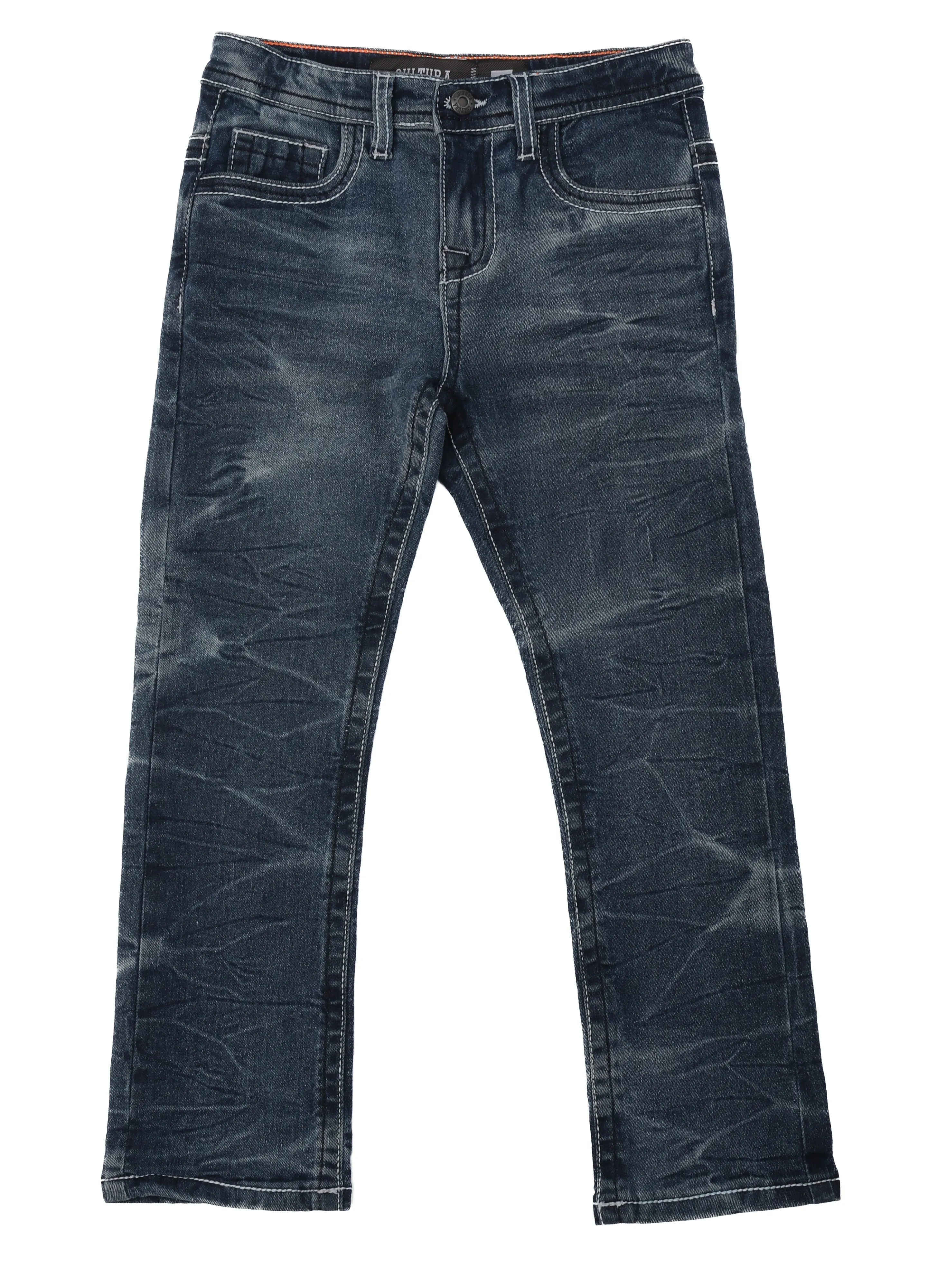 CULTURA Kid's Slim Fit Washed Saddle V Stitch Denim Pants