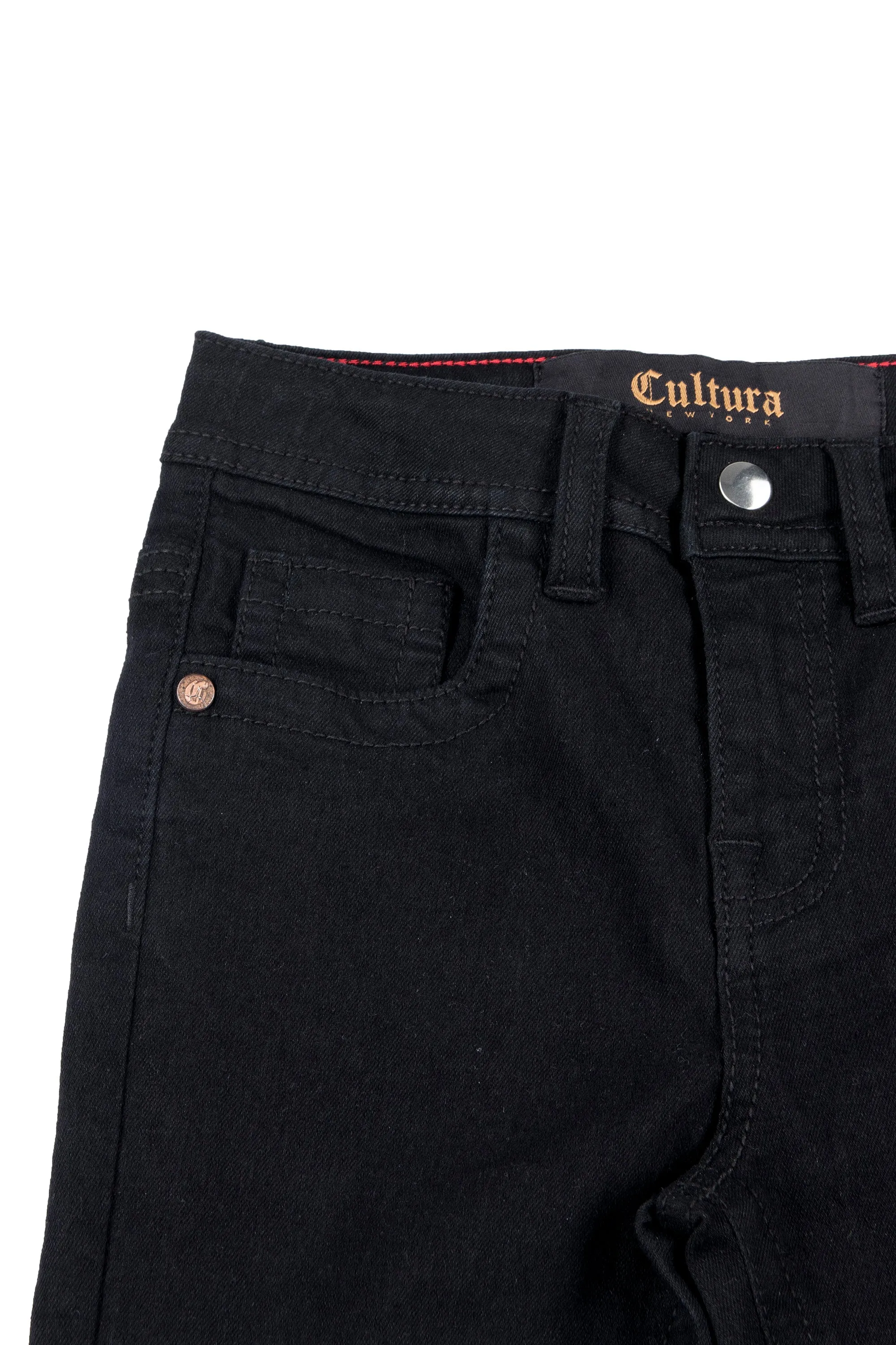 CULTURA Kid's Slim Fit Washed Saddle V Stitch Denim Pants
