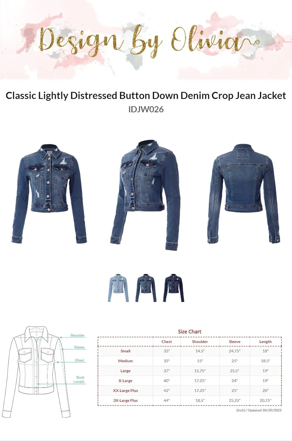 Design by Olivia Women's Classic/Destroyed Vintage Washed Long Sleeve Denim Jean Jacket