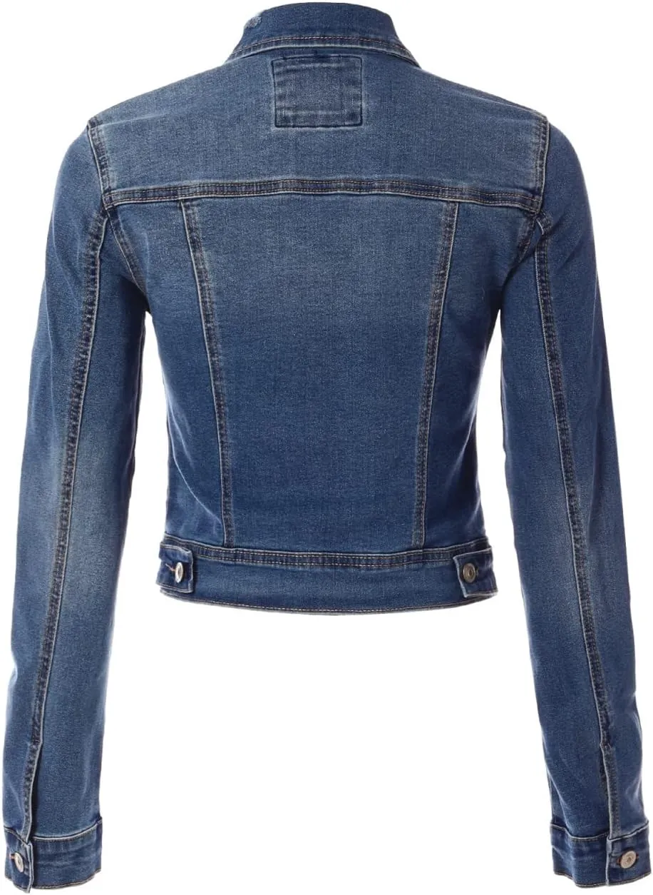 Design by Olivia Women's Classic/Destroyed Vintage Washed Long Sleeve Denim Jean Jacket