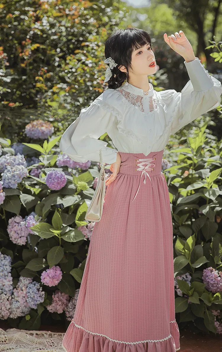 Edwardian Style Top & Lace up Skirt Set