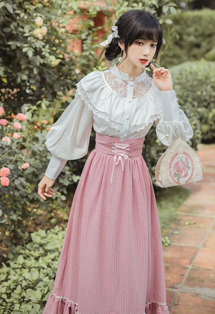 Edwardian Style Top & Lace up Skirt Set