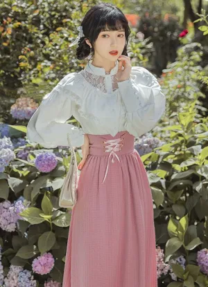 Edwardian Style Top & Lace up Skirt Set