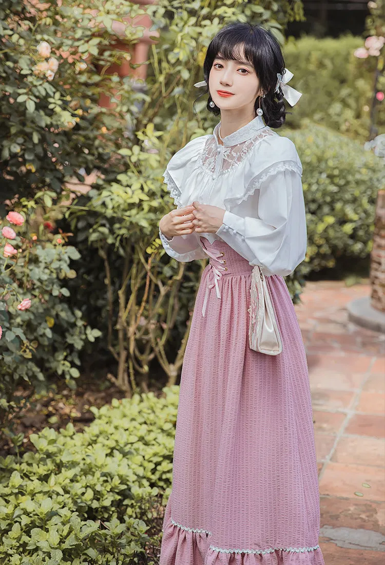 Edwardian Style Top & Lace up Skirt Set