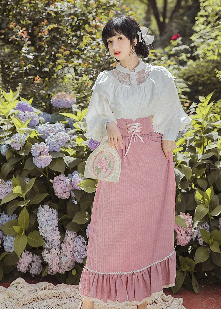 Edwardian Style Top & Lace up Skirt Set