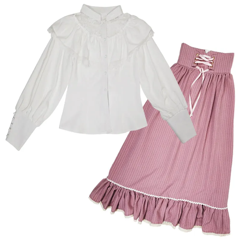 Edwardian Style Top & Lace up Skirt Set