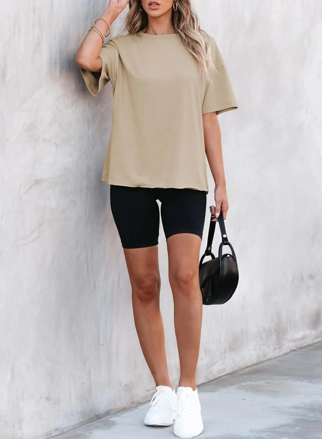 EVALESS Womens Fashion Summer Tops 2025 Crewneck Short Sleeve T Shirts
