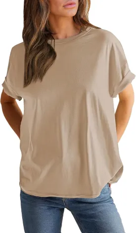 EVALESS Womens Fashion Summer Tops 2025 Crewneck Short Sleeve T Shirts