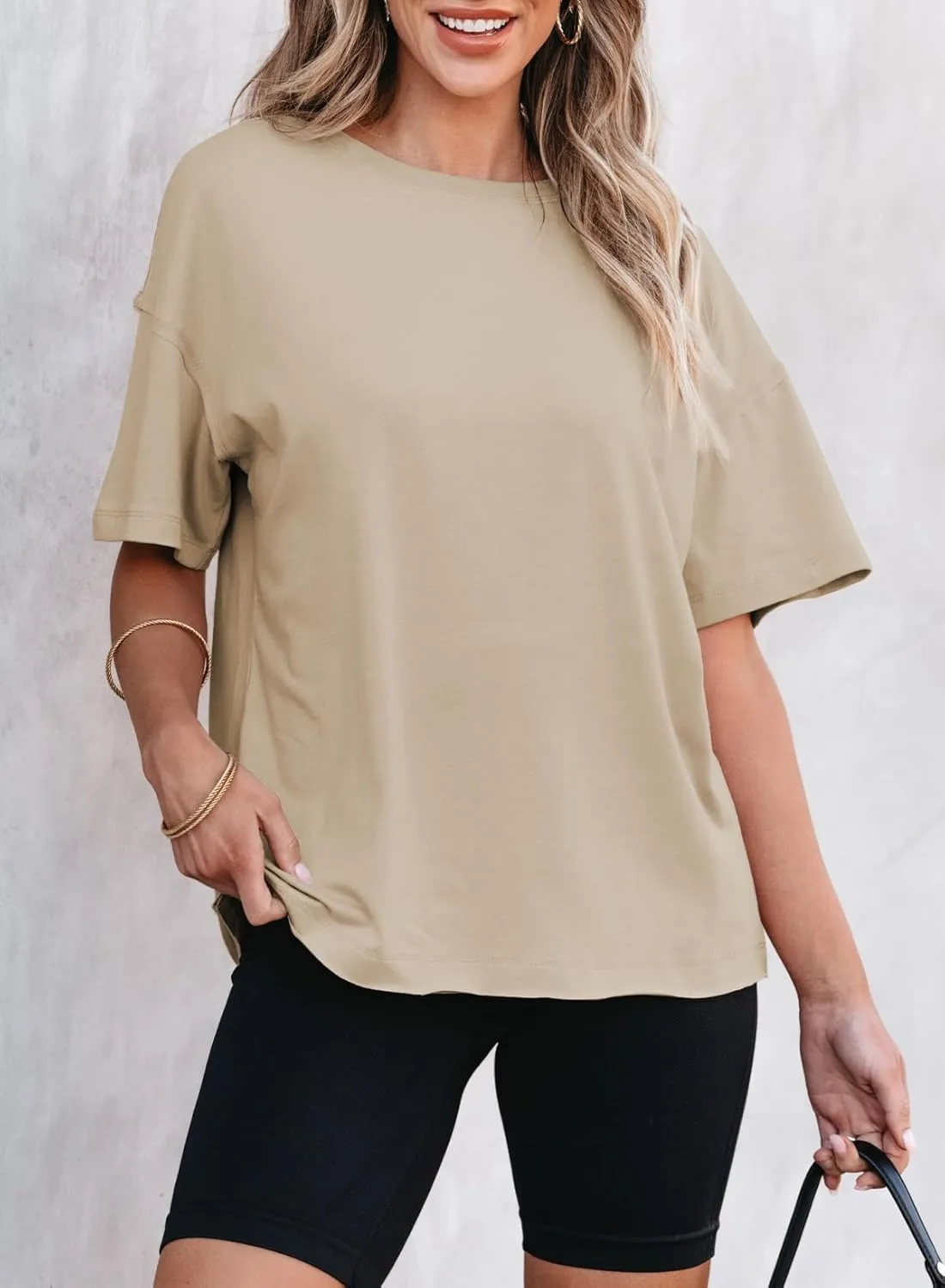 EVALESS Womens Fashion Summer Tops 2025 Crewneck Short Sleeve T Shirts