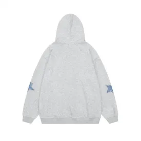 Girlary fall outfits women American Retro Star Patch Hooded Sweater Autumn Loose Casual Couple Cardigan Jacket