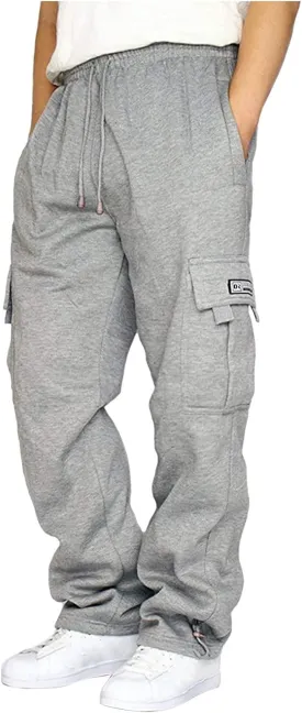 GOFULY Men Cargo Pants Fleece Elastic Waist Drawstring Pants Fashion Sweatpants with Pockets Workout Joggers Trouser