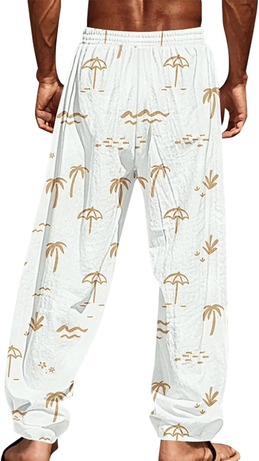Hawaiian Ocean Wave Sweatpants for Men Lightweight Beachwear Lounge Pants Comfy Relaxed Fit Tropical Vacation Pants