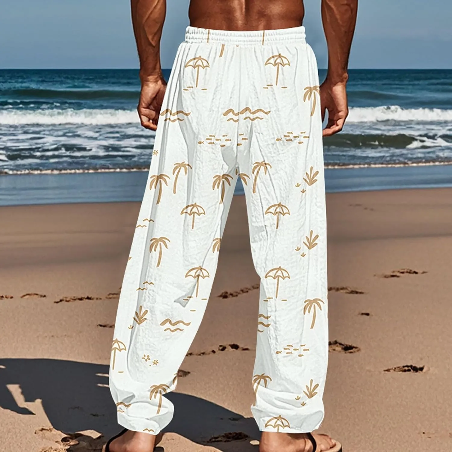 Hawaiian Ocean Wave Sweatpants for Men Lightweight Beachwear Lounge Pants Comfy Relaxed Fit Tropical Vacation Pants