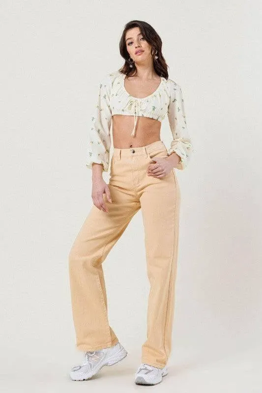 High waisted wide cut straight leg jeans