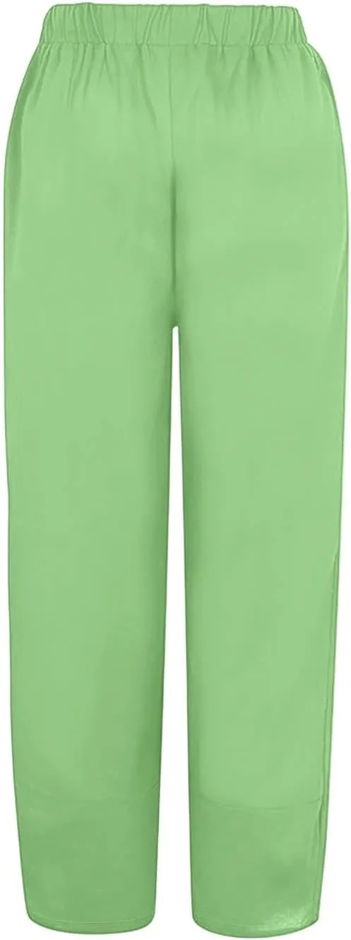 Hiking Pants Women 2025 Summer Cotton Linen Elastic Wiast Palazzo Trousers Stretch Loose Work Casual Pant with Pocket