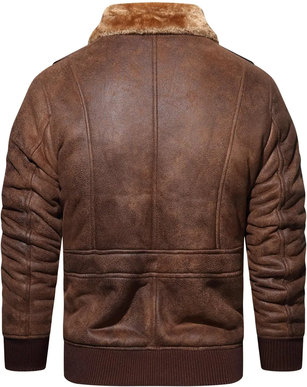 HOOD CREW Mens Faux Fur Leather Jacket Autumn Winter Fleece Lined Coat Vintage Bomber Jacket