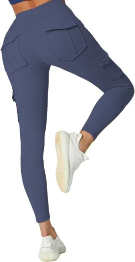 JEGGE High Waist Yoga Leggings with 4 Pockets,Tummy Control Workout Running 4 Way Stretch Cargo Pocket Leggings