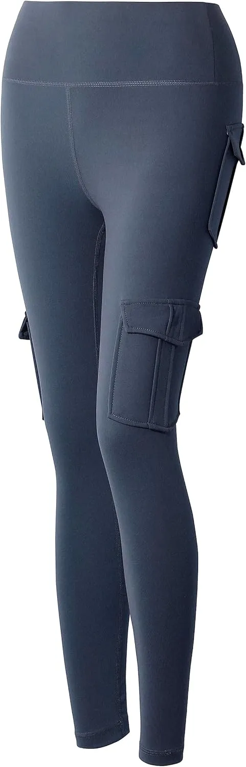 JEGGE High Waist Yoga Leggings with 4 Pockets,Tummy Control Workout Running 4 Way Stretch Cargo Pocket Leggings