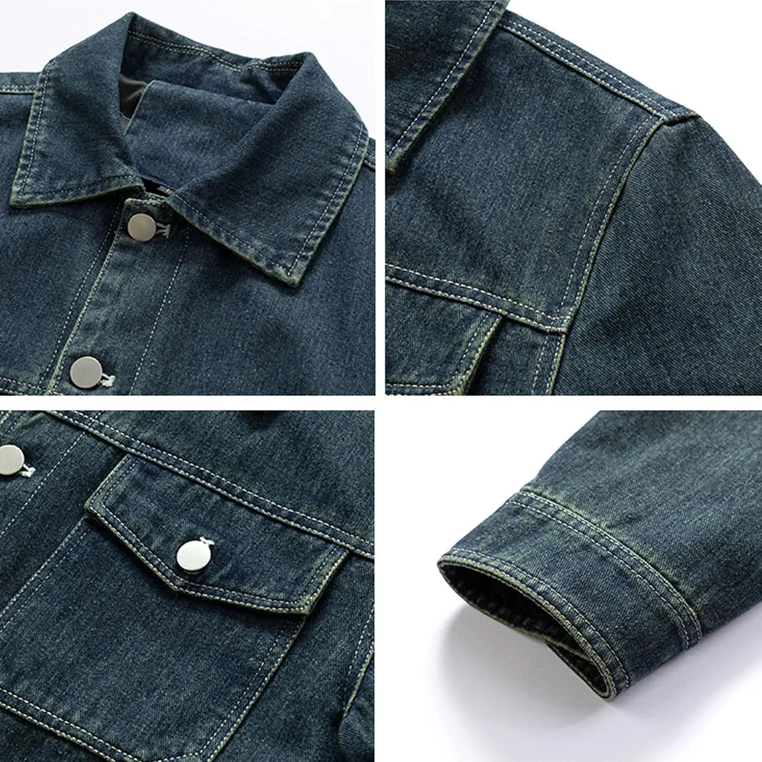 JEKE-DG Men's Casual Comfort Cargo Jean Jacket Lined Fashion Trucker Denim Jackets Fashion Washed Regular Fit Jean Coat