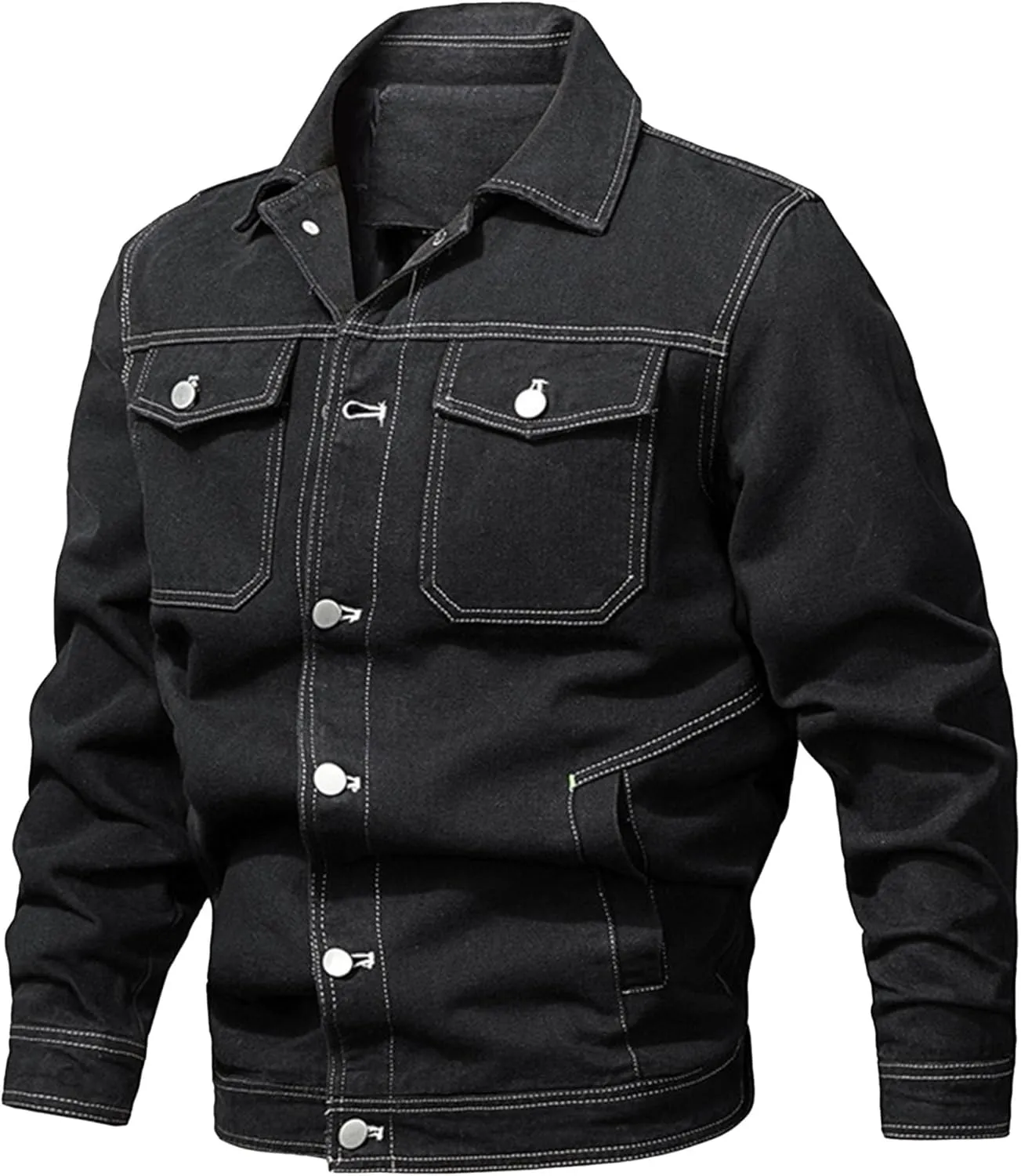 JEKE-DG Men's Casual Comfort Cargo Jean Jacket Lined Fashion Trucker Denim Jackets Fashion Washed Regular Fit Jean Coat