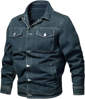 JEKE-DG Men's Casual Comfort Cargo Jean Jacket Lined Fashion Trucker Denim Jackets Fashion Washed Regular Fit Jean Coat