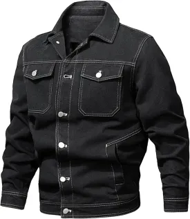 JEKE-DG Men's Casual Comfort Cargo Jean Jacket Lined Fashion Trucker Denim Jackets Fashion Washed Regular Fit Jean Coat