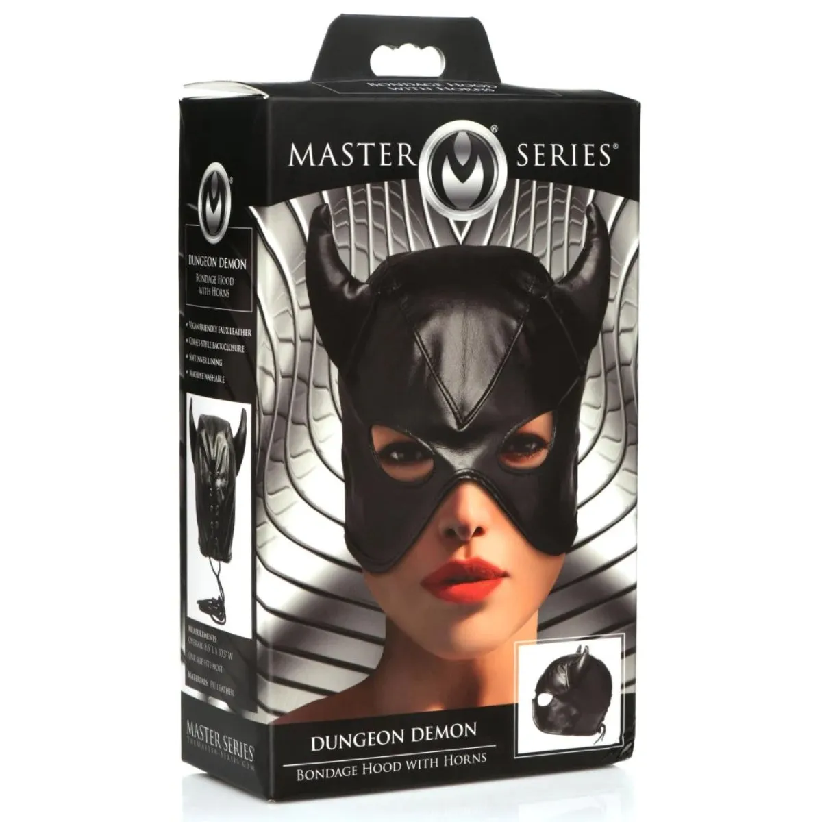 Master Series Dungeon Demon Bondage Hood With Horns Black