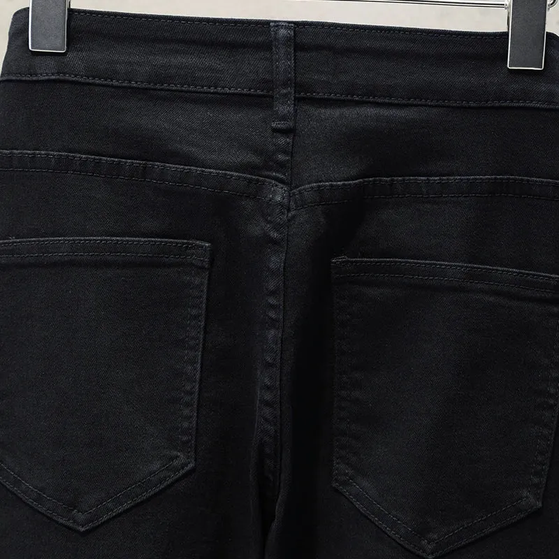 Men's Retro Zipper Ripped Slim Fit Jeans Casual Pants