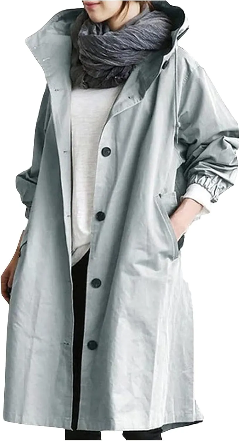 NBXNZWF Womens Rain Jackets Waterproof Lightweight Outdoor Raincoat Plus Size Active Trench Windbreaker Jacket with Hood