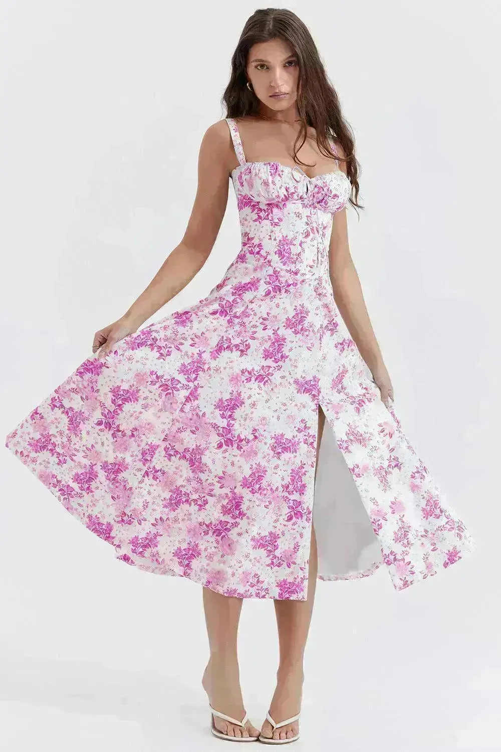 New Women's Floral Print Dress With Straps