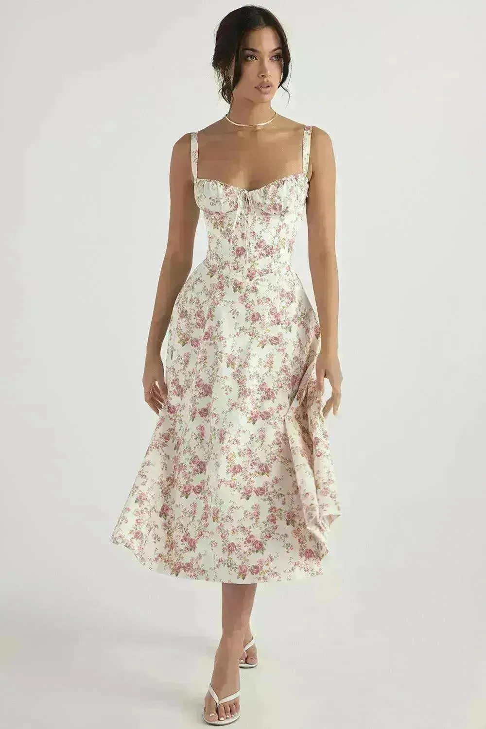New Women's Floral Print Dress With Straps