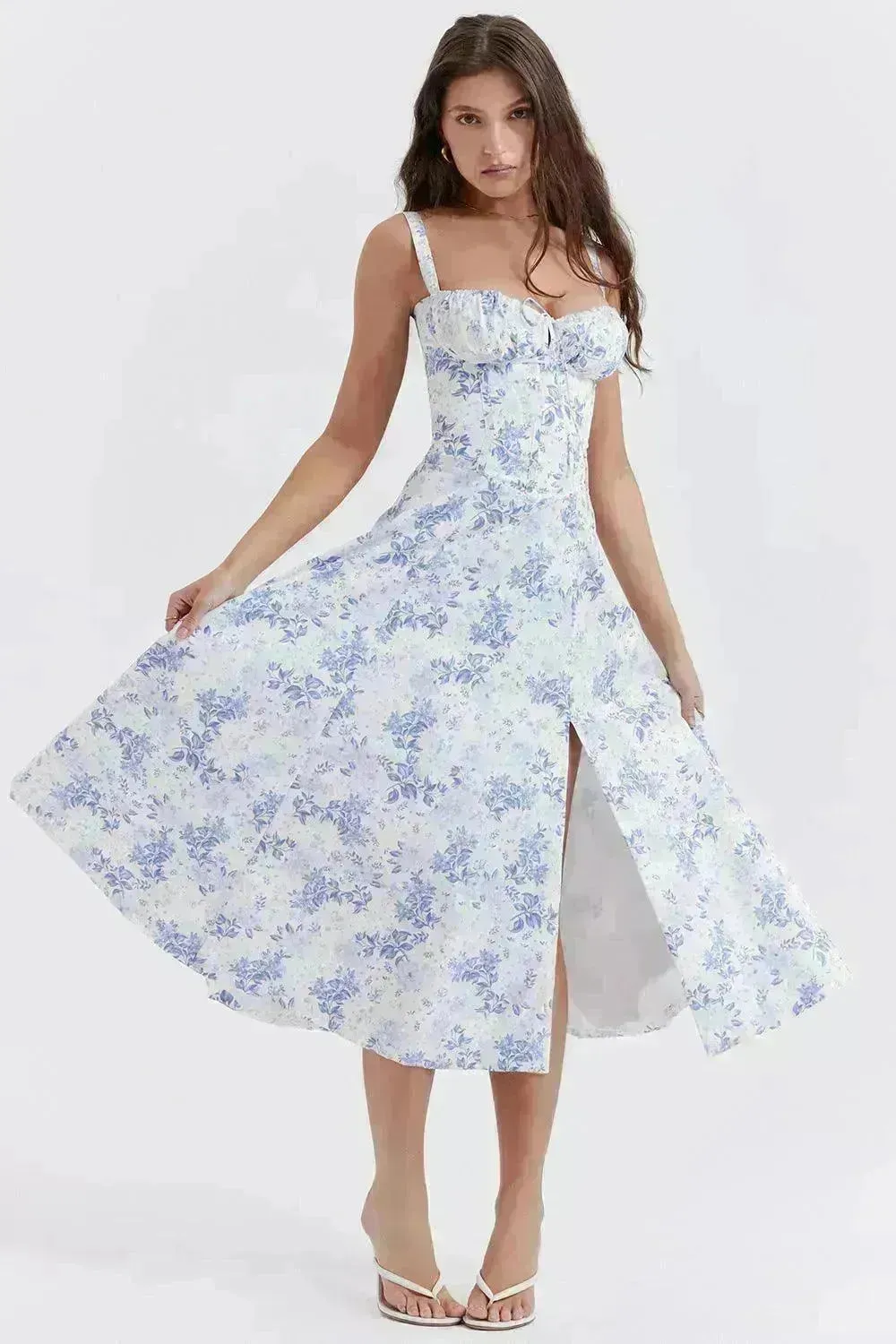 New Women's Floral Print Dress With Straps