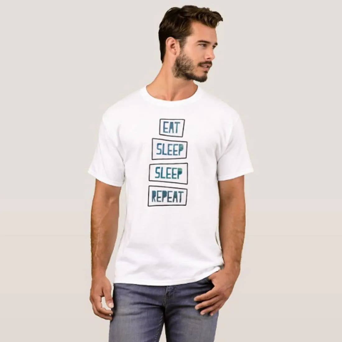 Nutcase Designer Round Neck Men's T-Shirt Wrinkle-Free Poly Cotton Tees - Eat Sleep Repeat