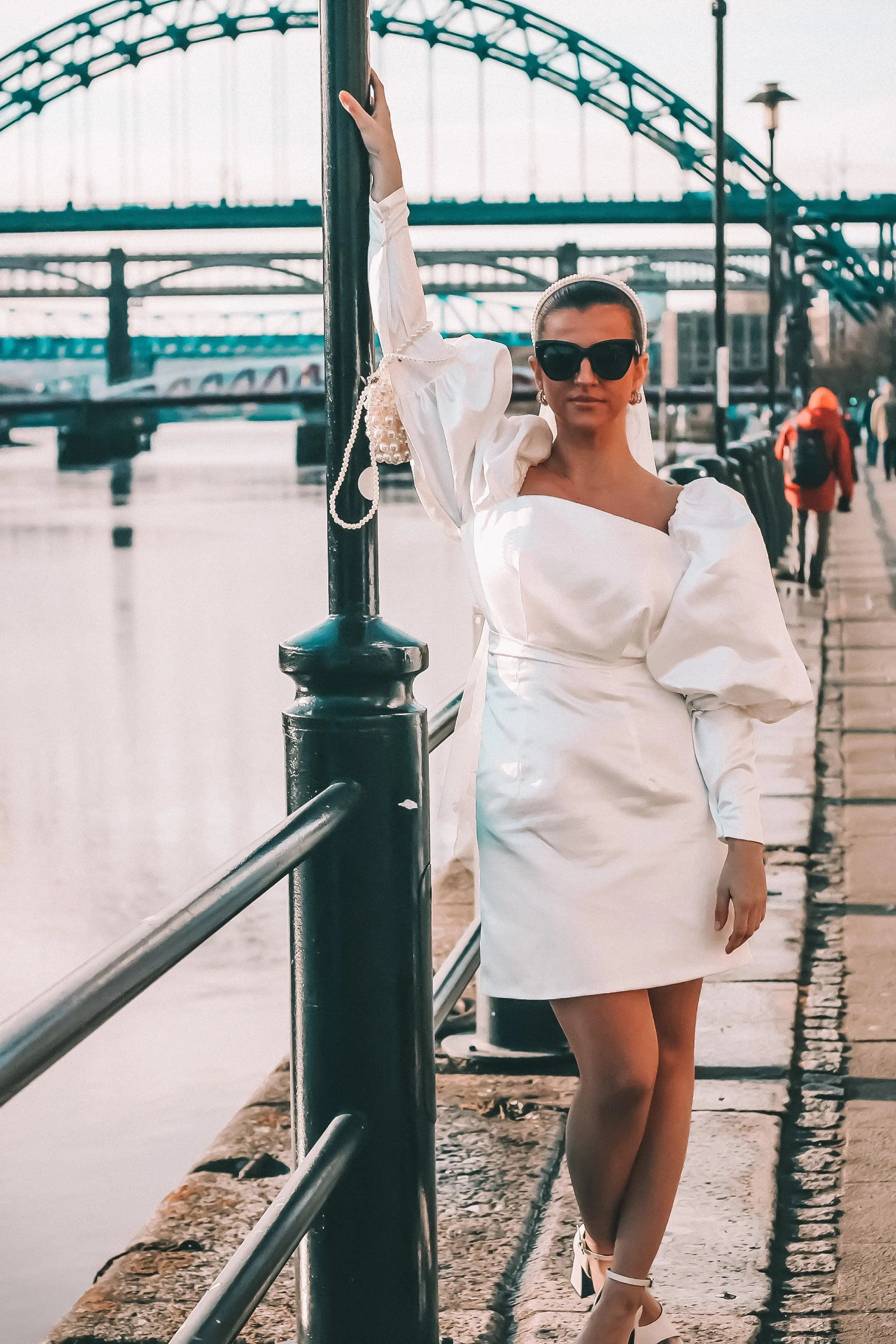 Puff Sleeve Satin Mini Wedding Dress