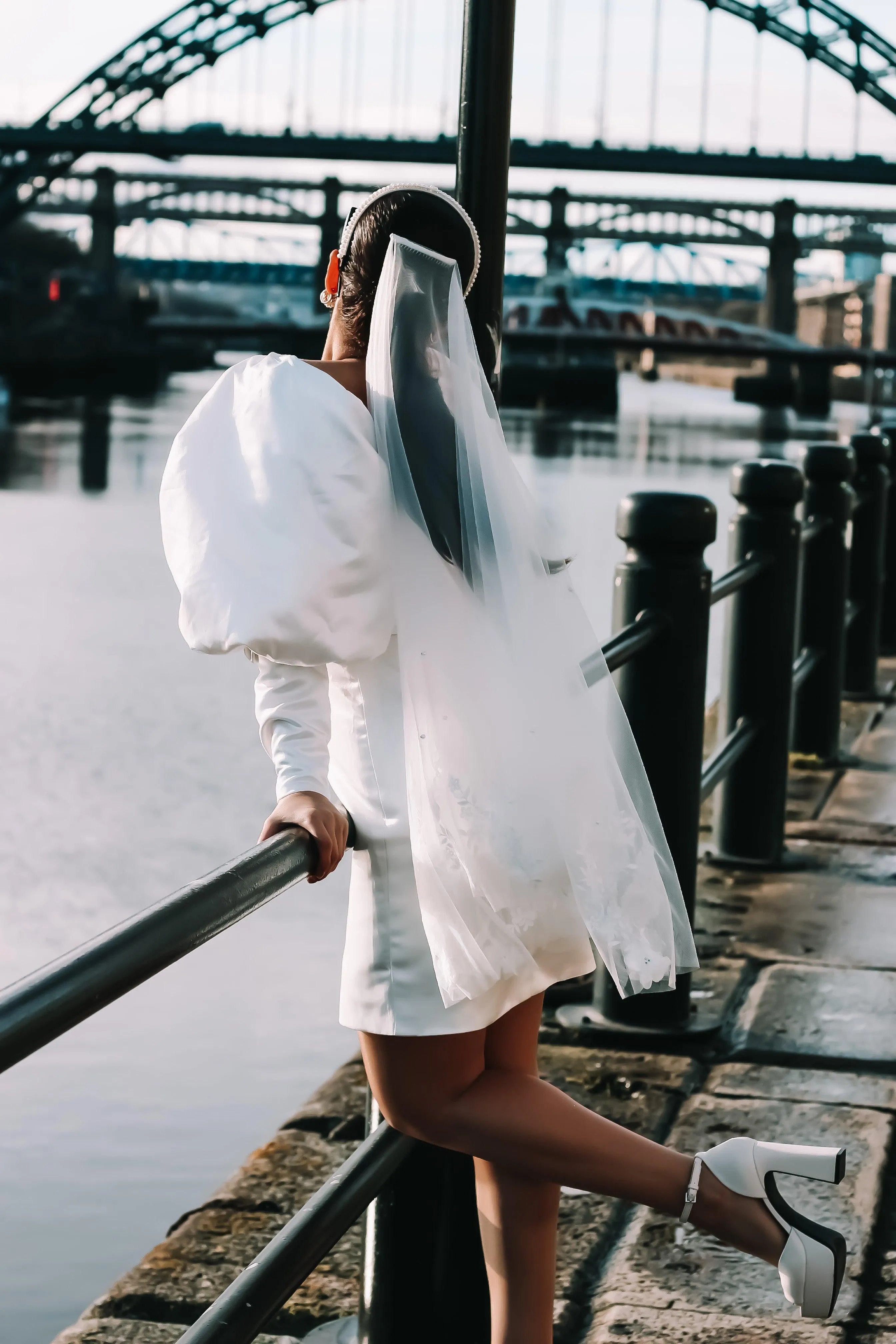 Puff Sleeve Satin Mini Wedding Dress