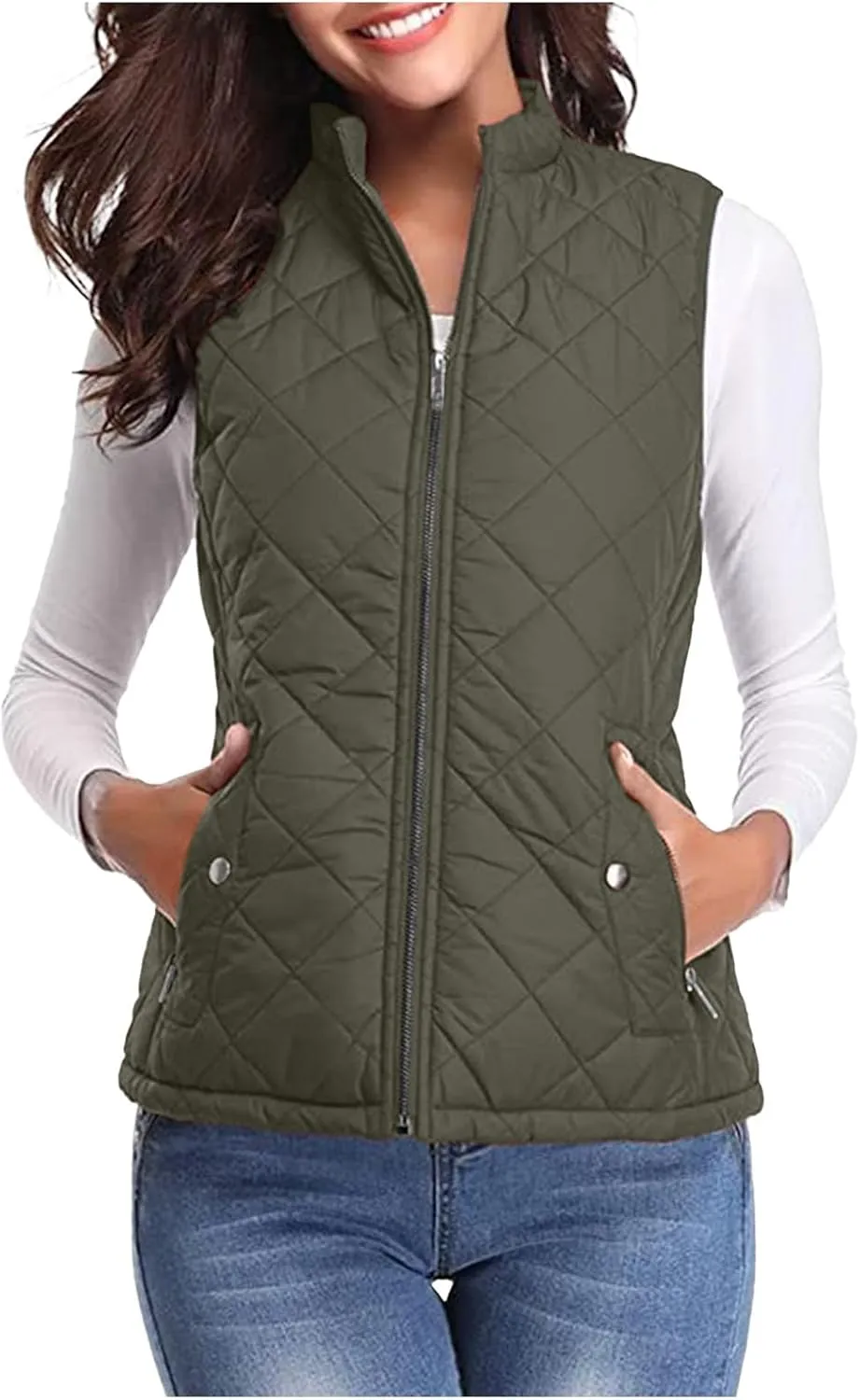Puffer Vest Women Stand Collar Lightweight Gilet Quilted Zip Vest Sleeveless Winter Down Jackets Warm Vests Outerwear
