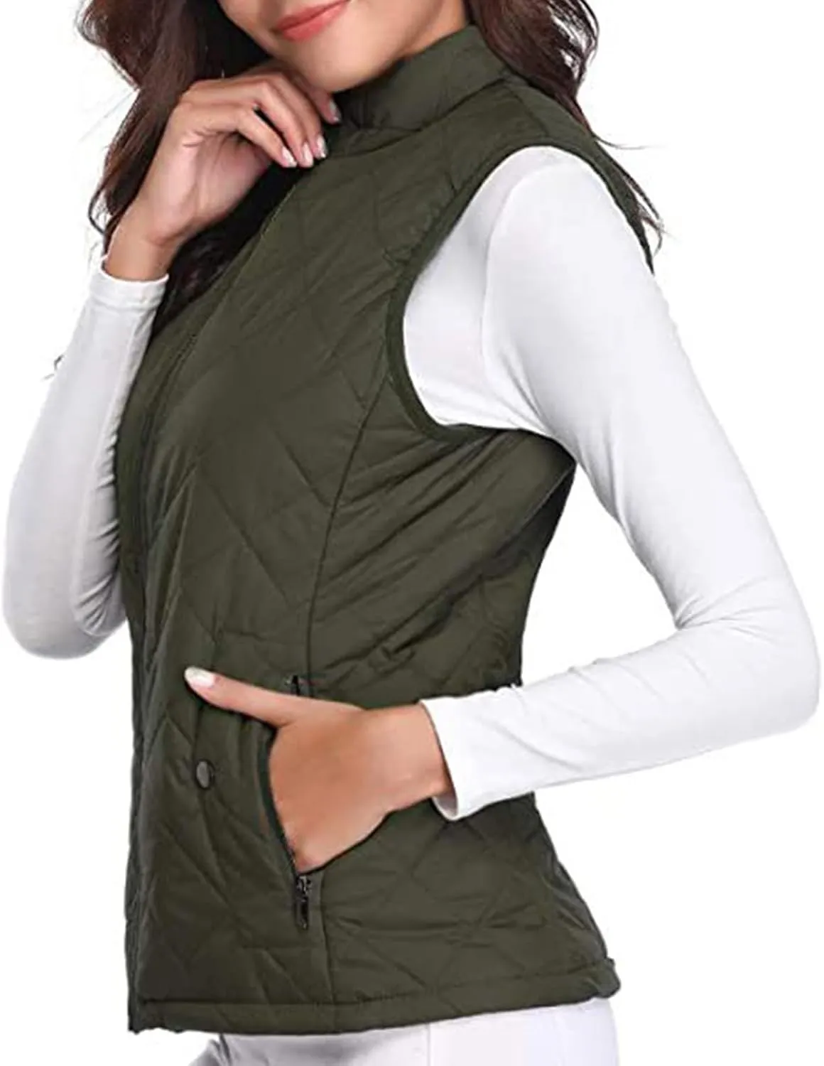 Puffer Vest Women Stand Collar Lightweight Gilet Quilted Zip Vest Sleeveless Winter Down Jackets Warm Vests Outerwear