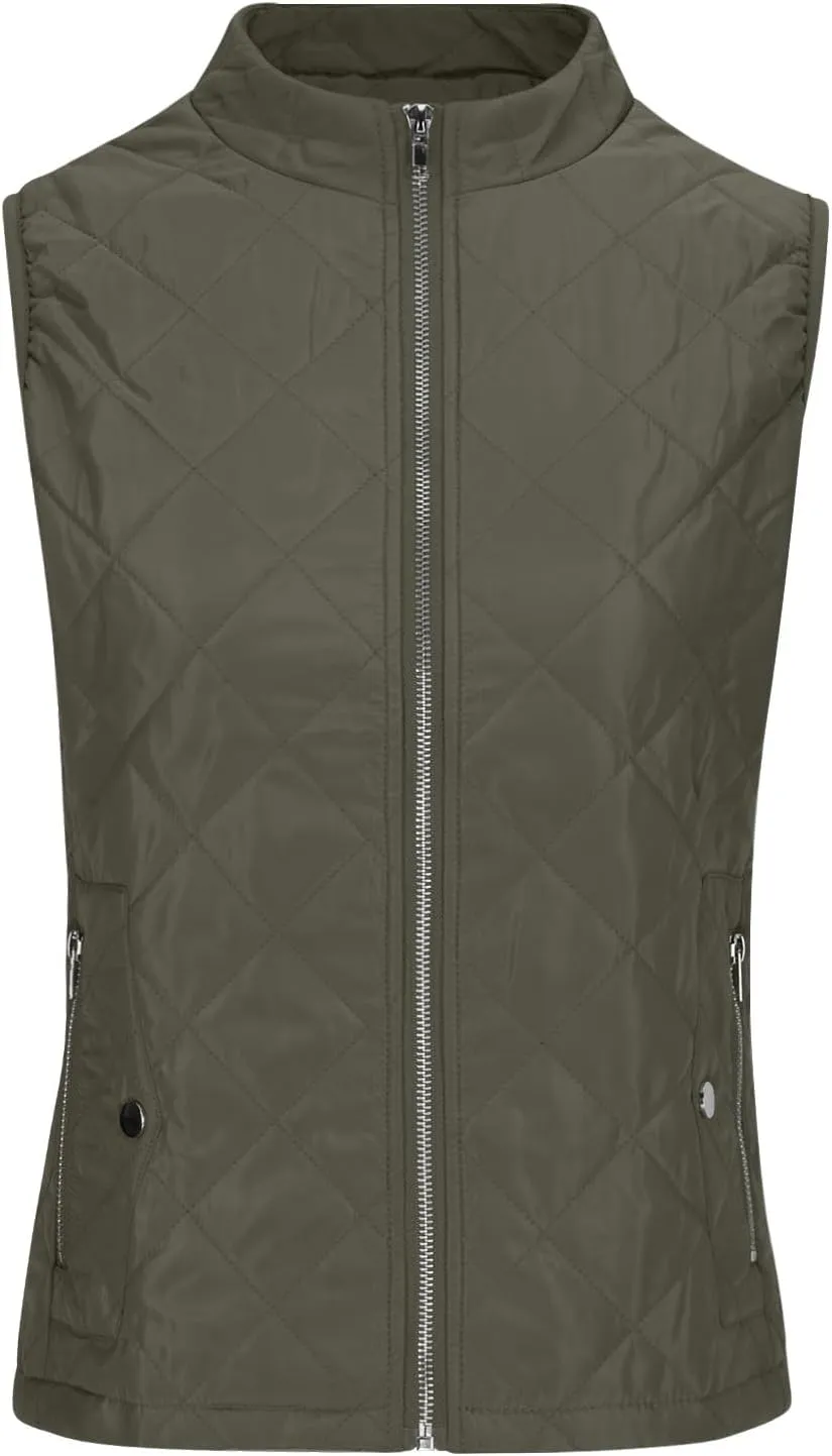 Puffer Vest Women Stand Collar Lightweight Gilet Quilted Zip Vest Sleeveless Winter Down Jackets Warm Vests Outerwear