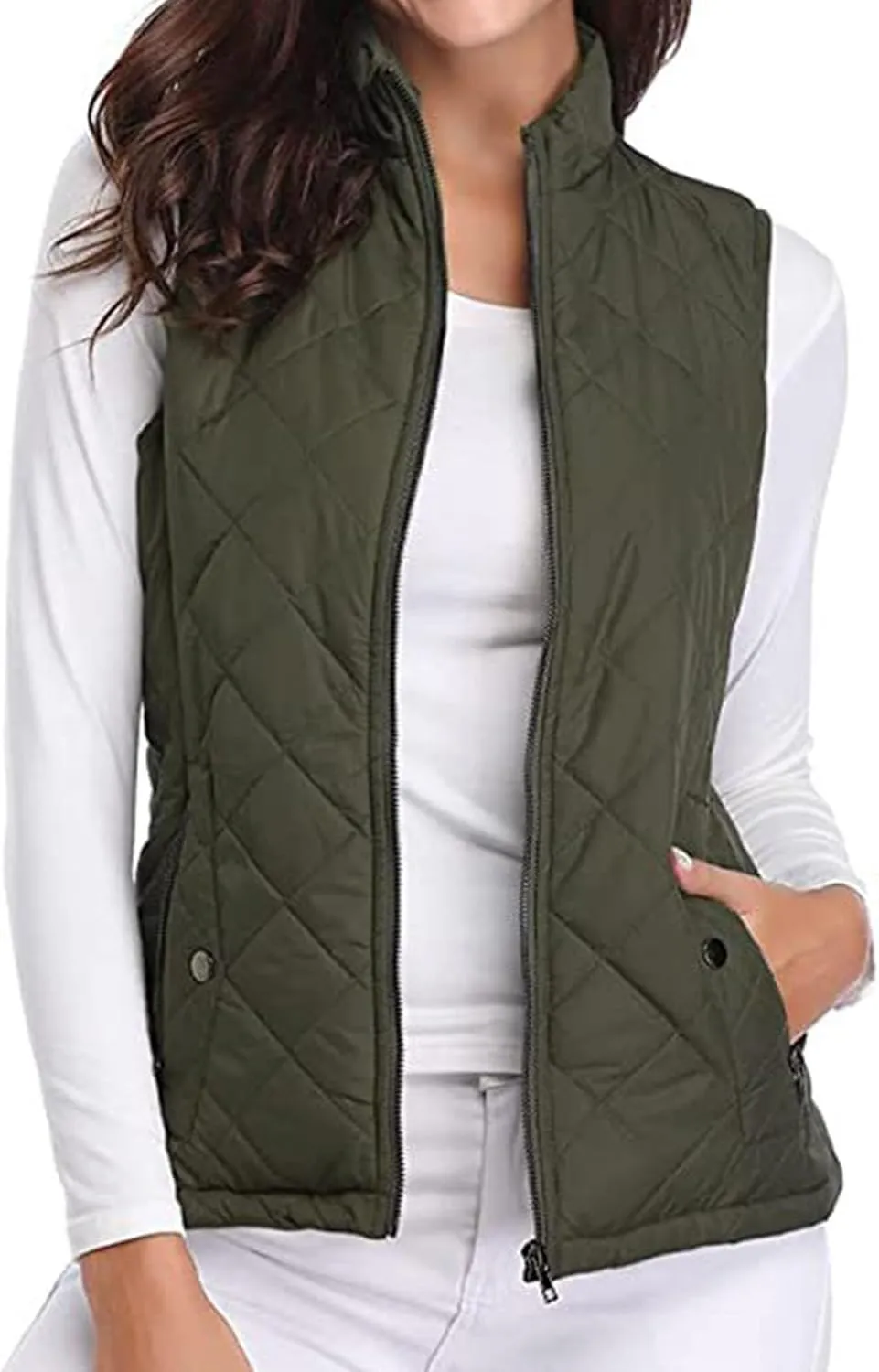 Puffer Vest Women Stand Collar Lightweight Gilet Quilted Zip Vest Sleeveless Winter Down Jackets Warm Vests Outerwear