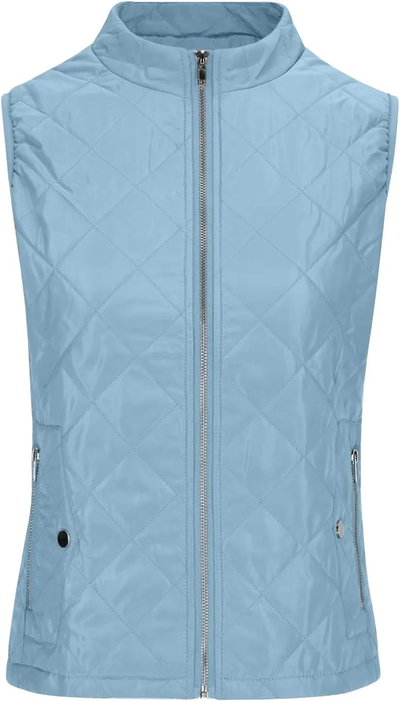 Puffer Vest Women Stand Collar Lightweight Gilet Quilted Zip Vest Sleeveless Winter Down Jackets Warm Vests Outerwear